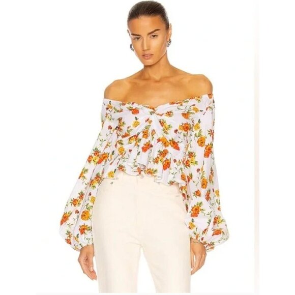 Caroline Constas White Multicolor Floral Onira Off Shoulder Top - Size XS - Picture 1 of 6